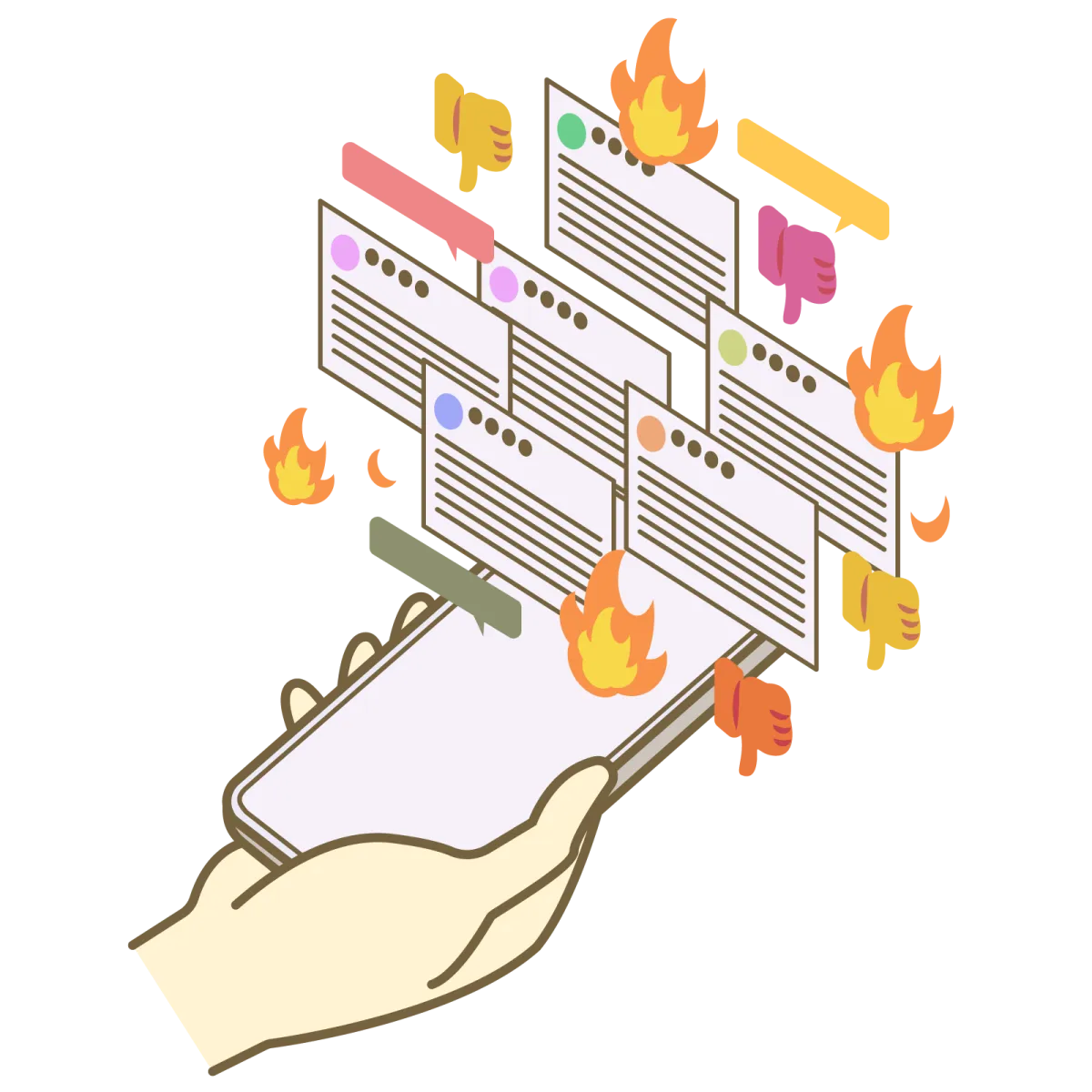 ファイヤーウォール（防火壁）のアイコンが、悪意あるコメントからアカウントを守っている様子。
