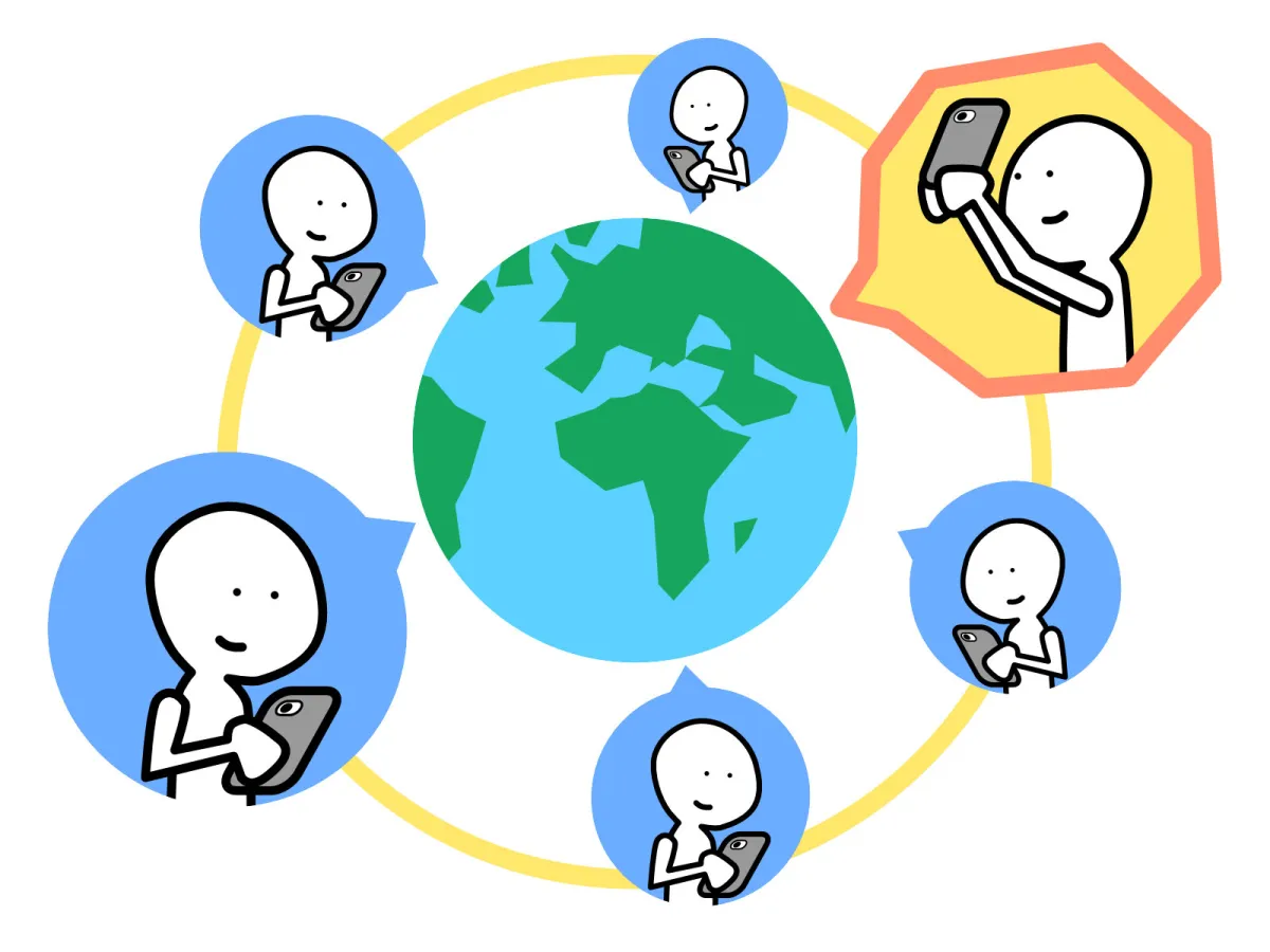 情報が拡散し、多くの人々に届いている様子